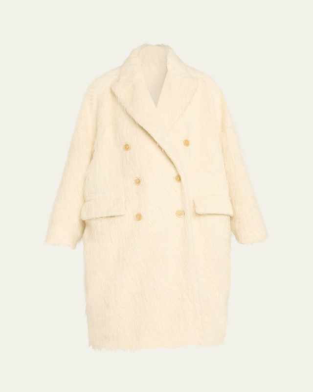 Fuzzy Alpaca Double-Breasted Overcoat